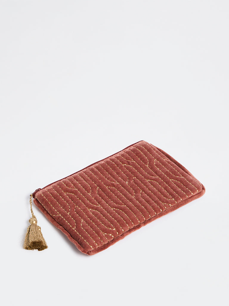 Westside Home Rust Geometric Embroidered Pouch