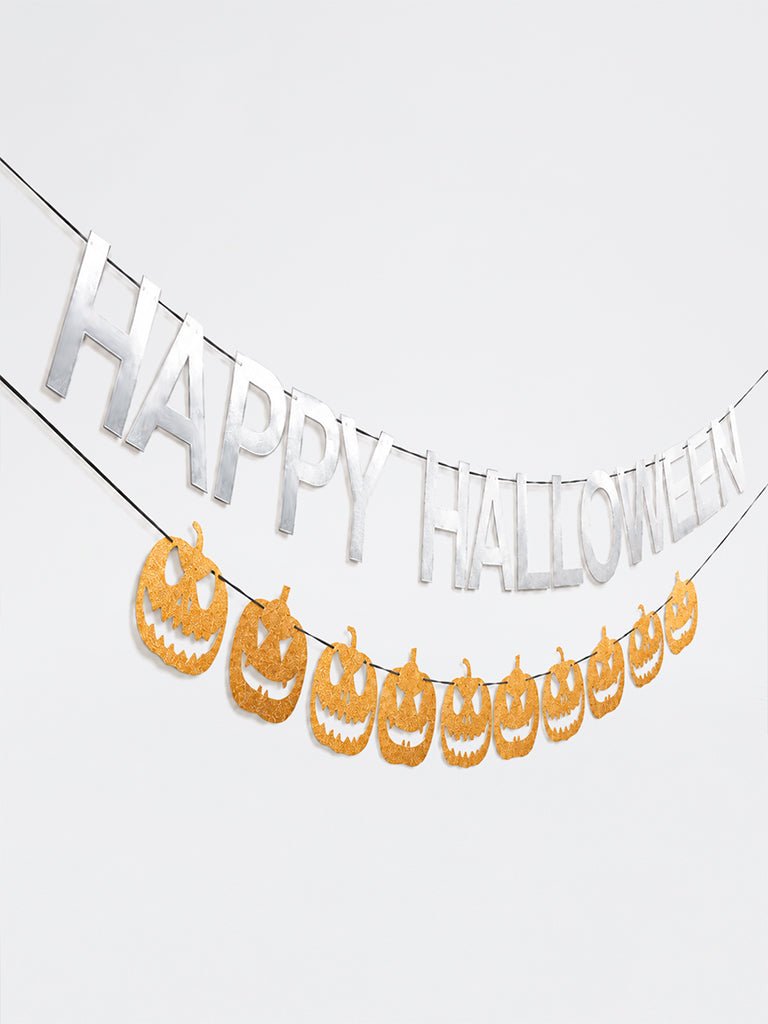 Westside Home Multicolor Pumpkin & Text Design Halloween Bunting - Set of 2