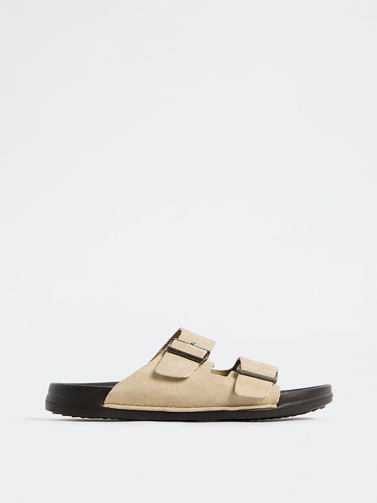 SOLEPLAY Cream Double Strap Suede Sandals