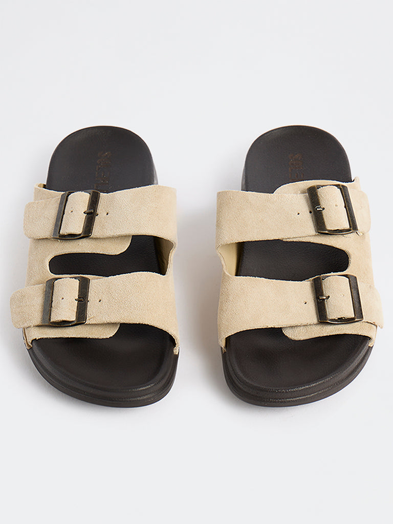 SOLEPLAY Cream Double Strap Suede Sandals