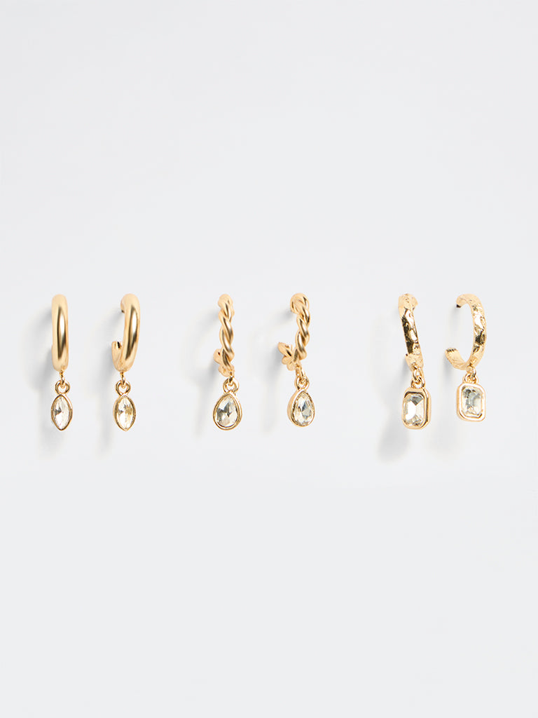 Westside Accessories Gold Drop Hoop Earrings - Pack of 3