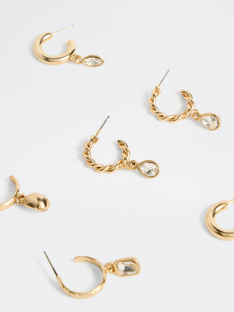 Westside Accessories Gold Drop Hoop Earrings - Pack of 3