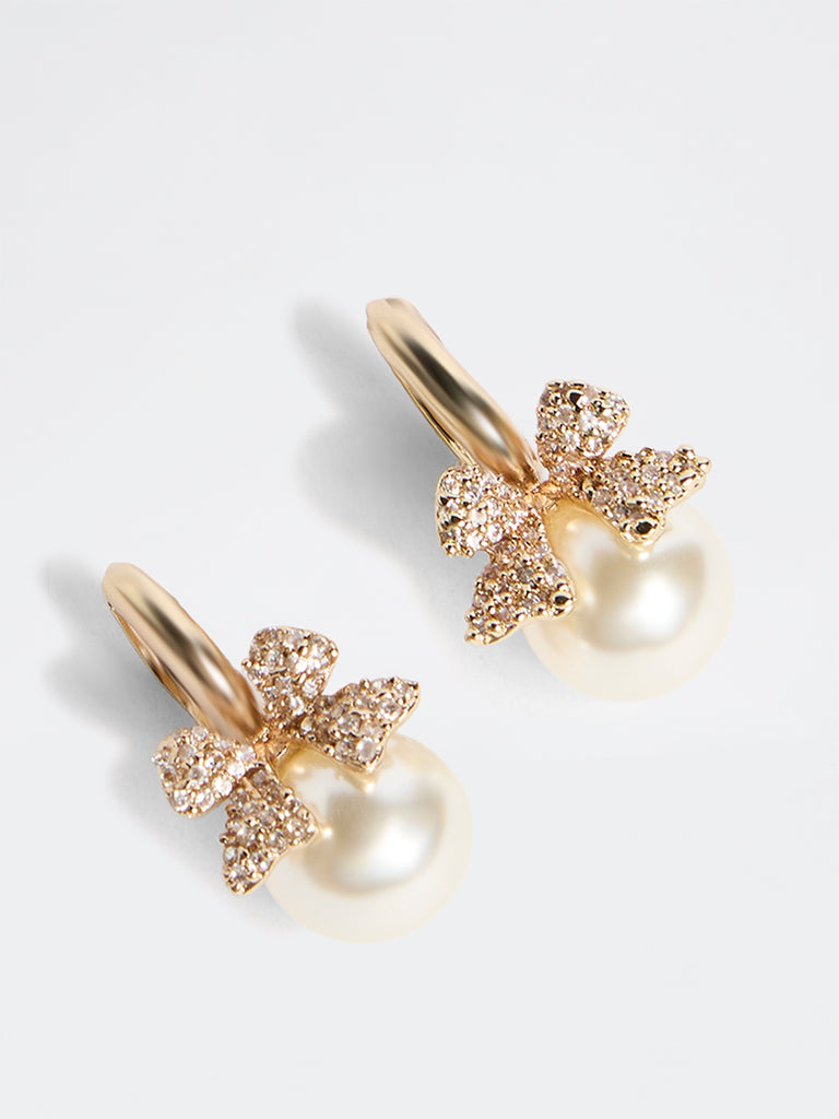 Westside Accessories Gold Embellished Bow Detail Pearl Earrings