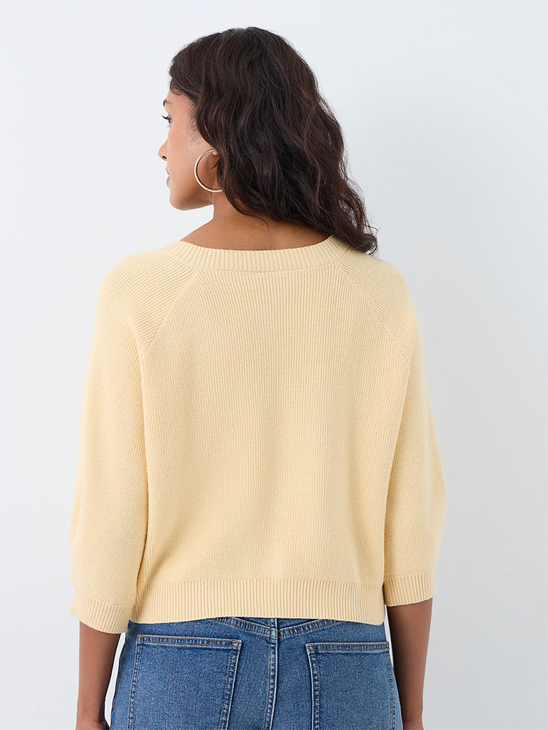 LOV Yellow Ribbed-Knit Cardigan