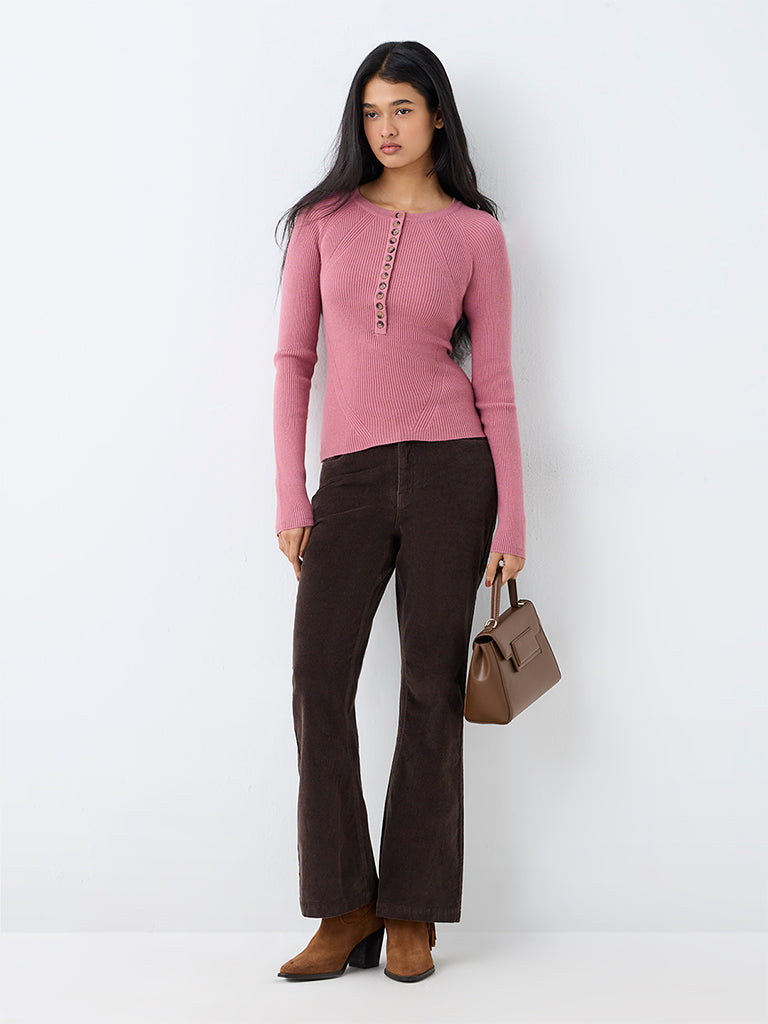 LOV Dusty Pink Ribbed-Textured Top