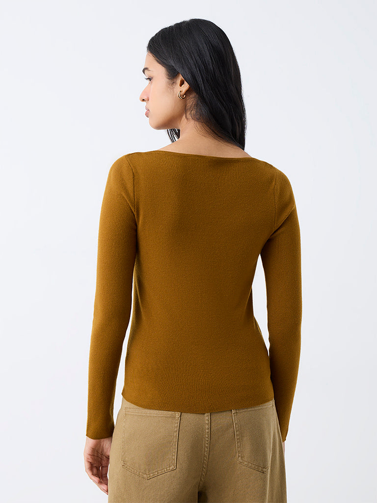 LOV Mustard Solid Knitted Top