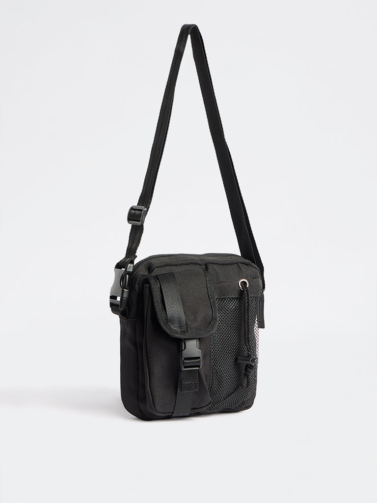 Westside Black Buckle-Detail Square Crossbody Bag