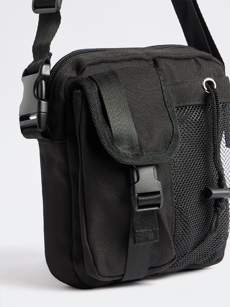 Westside Black Buckle-Detail Square Crossbody Bag