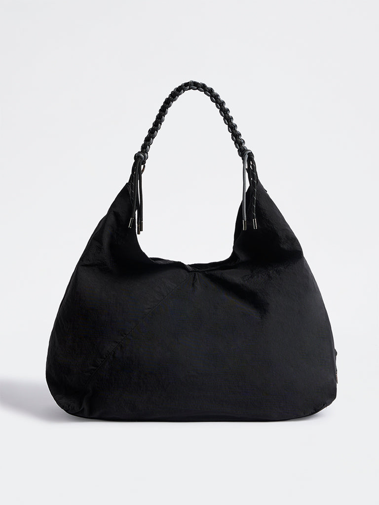 Westside Black Braided-Strap Slouchy Shoulder Bag