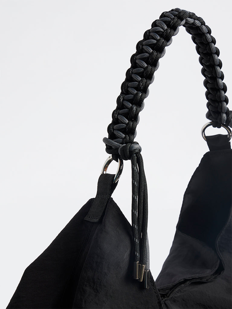 Westside Black Braided-Strap Slouchy Shoulder Bag