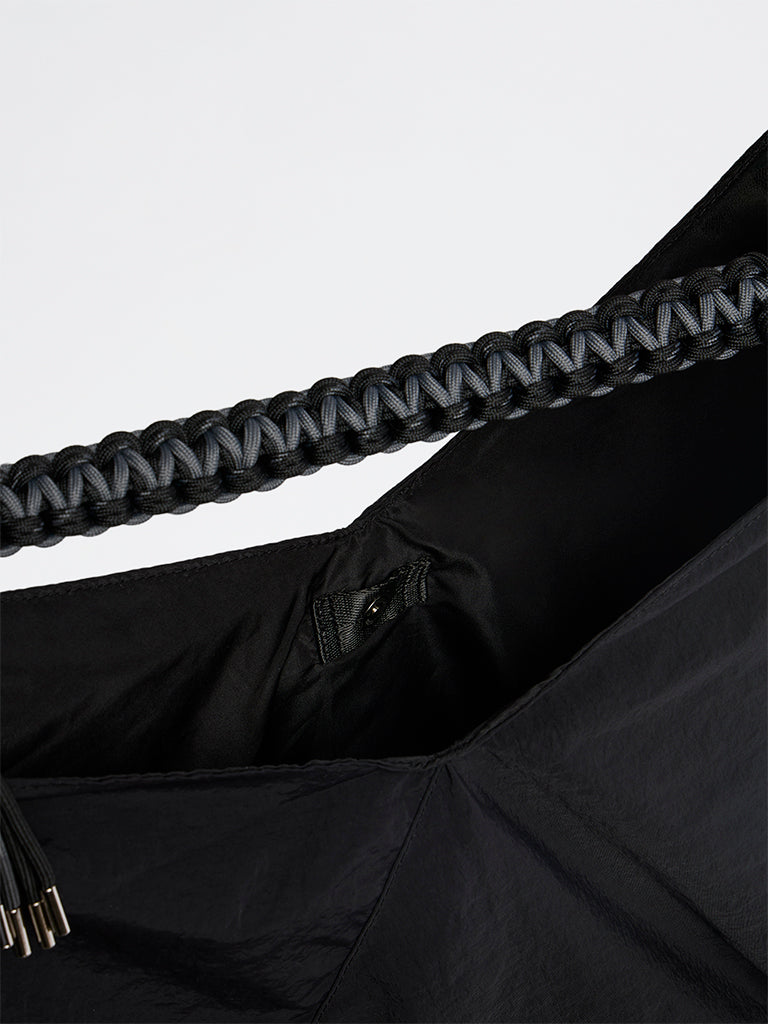 Westside Black Braided-Strap Slouchy Shoulder Bag