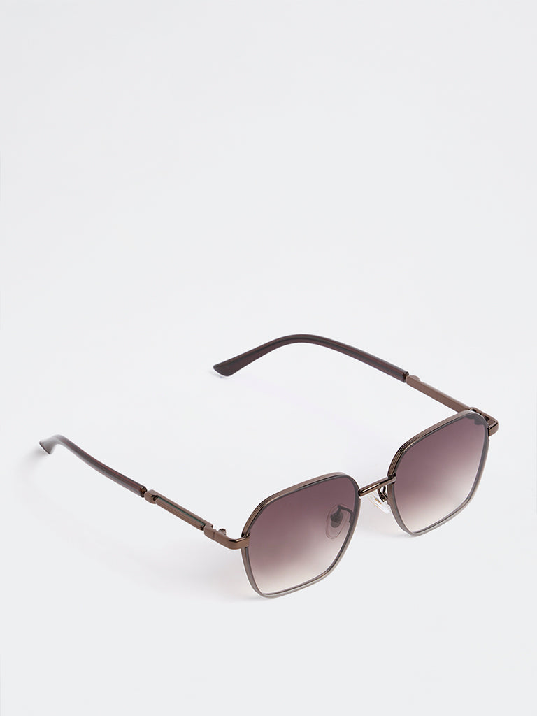 Nuon Brown Metal Square-Frame Sunglasses - Comes with a Pouch and Cleaning Cloth