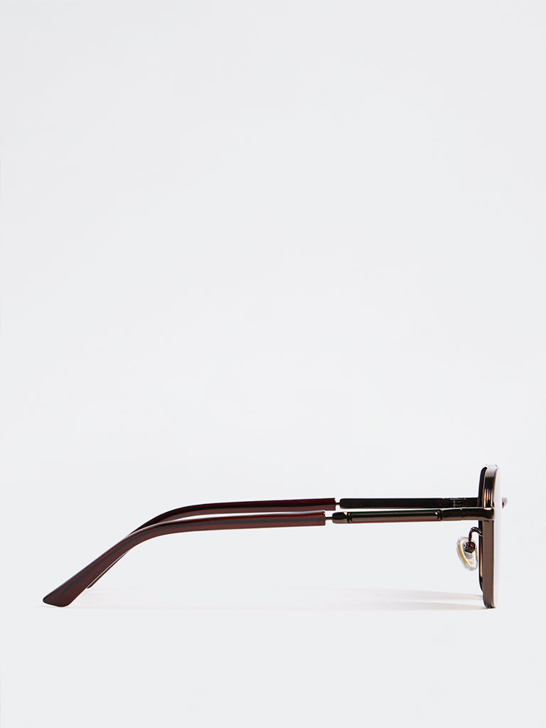 Nuon Brown Metal Square-Frame Sunglasses - Comes with a Pouch and Cleaning Cloth