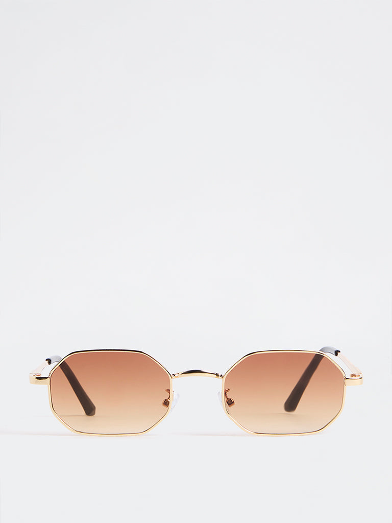 Nuon Brown Geometric Sunglasses - Comes with a Pouch and Cleaning Cloth