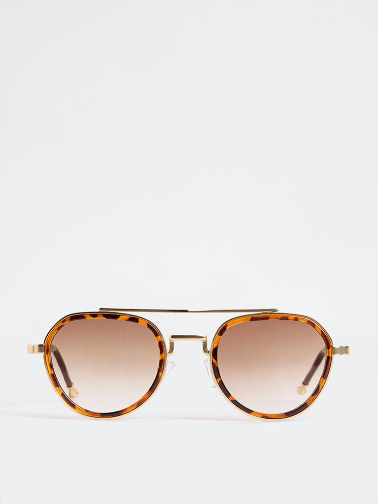 Nuon Brown Printed Metal Frame Sunglasses - Comes with a Pouch and Cleaning Cloth