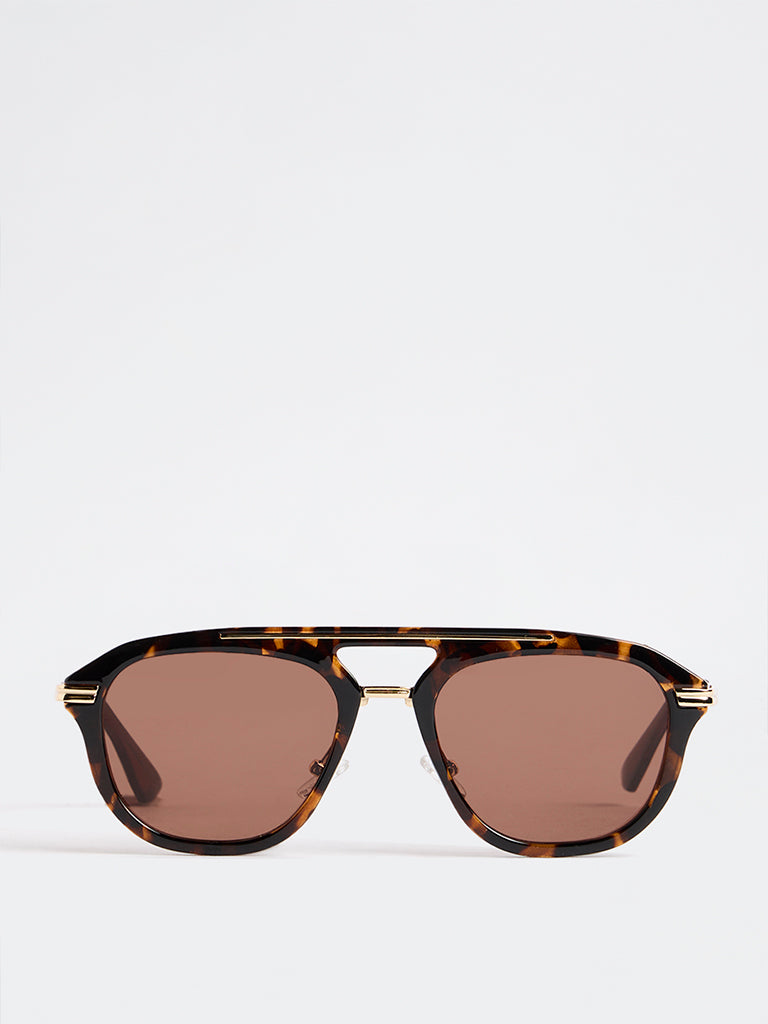 Nuon Brown Square-Frame Sunglasses - Comes with a Pouch and Cleaning Cloth