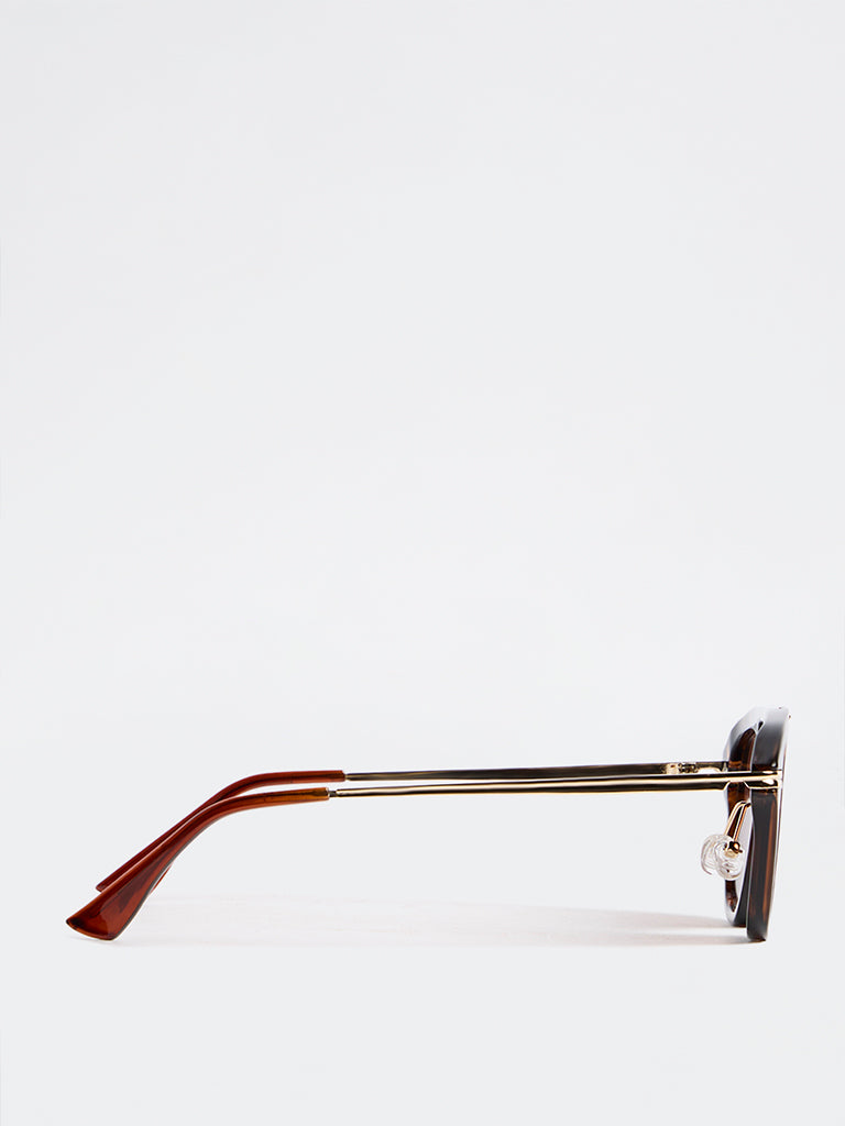 Nuon Brown Square-Frame Sunglasses - Comes with a Pouch and Cleaning Cloth