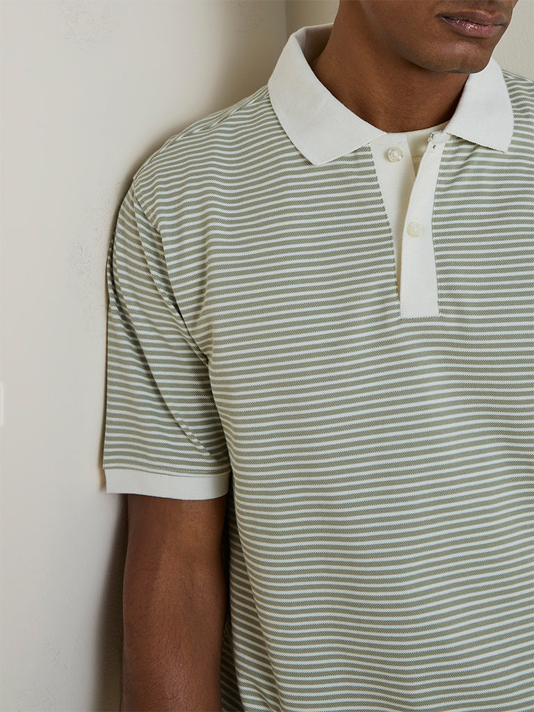 WES Casuals Sage Striped Relaxed-Fit Cotton-Blend T-Shirt