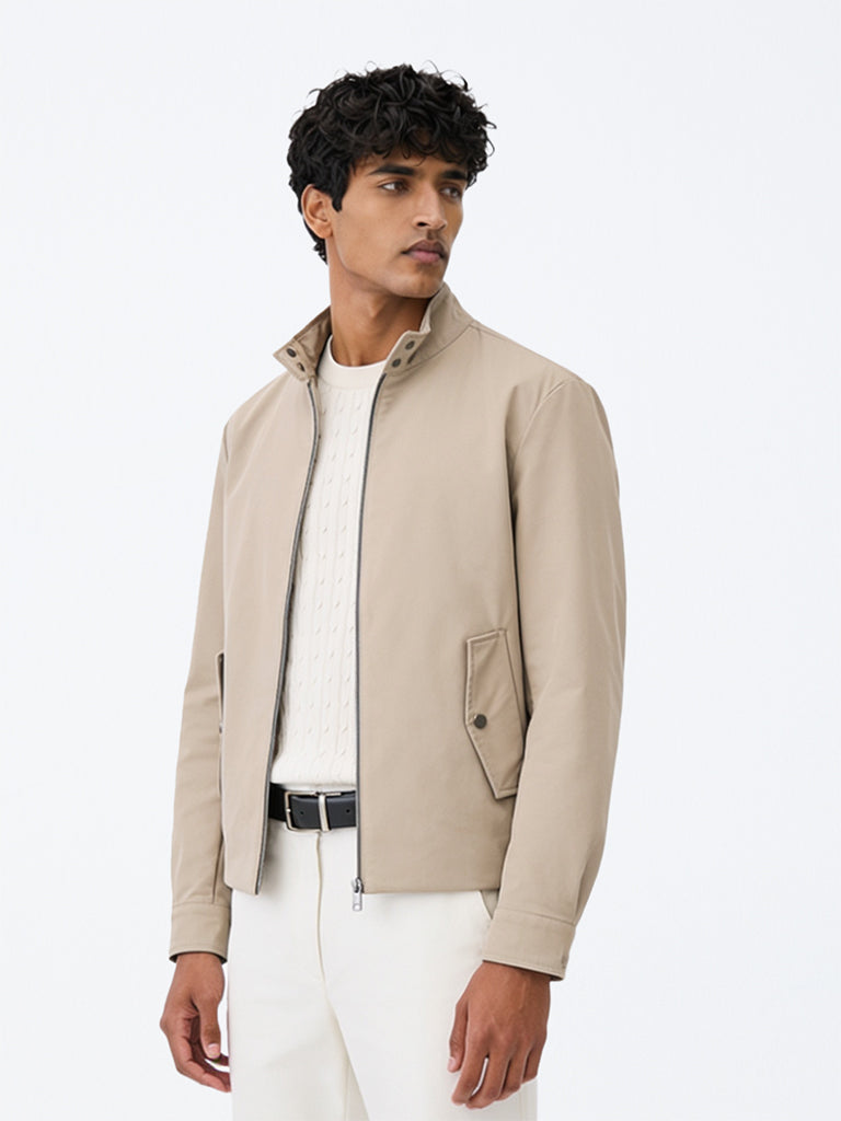 Ascot Taupe Zipper-Front Relaxed-Fit Cotton-Blend Jacket