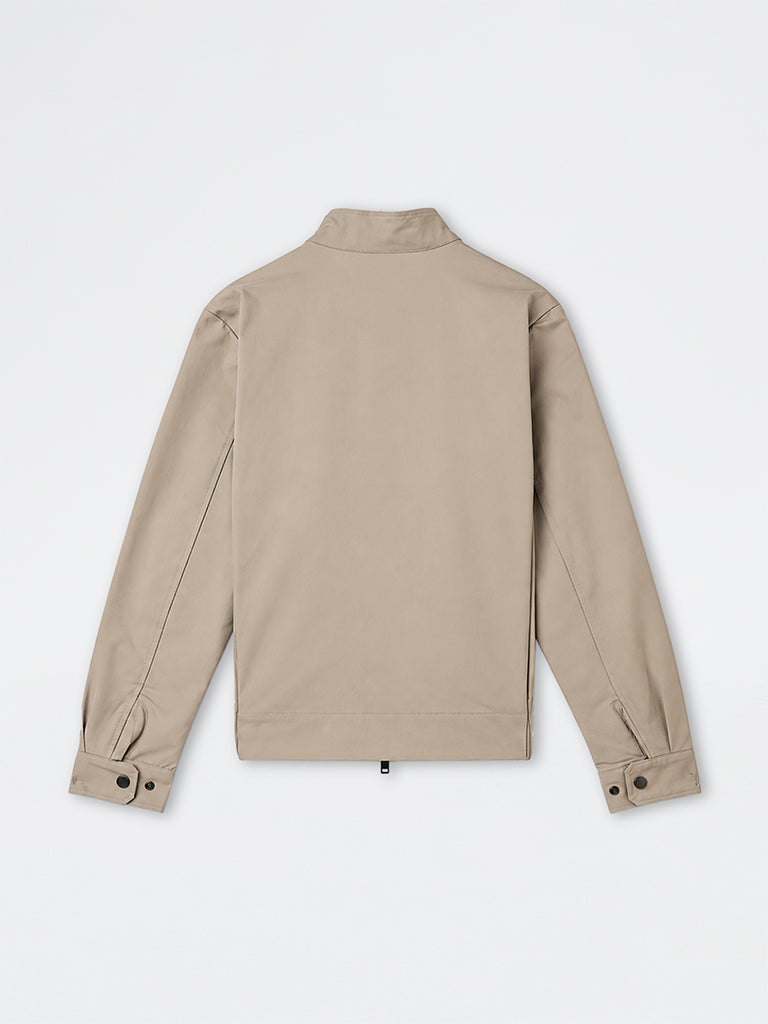 Ascot Taupe Zipper-Front Relaxed-Fit Cotton-Blend Jacket