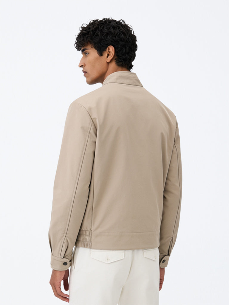 Ascot Taupe Zipper-Front Relaxed-Fit Cotton-Blend Jacket