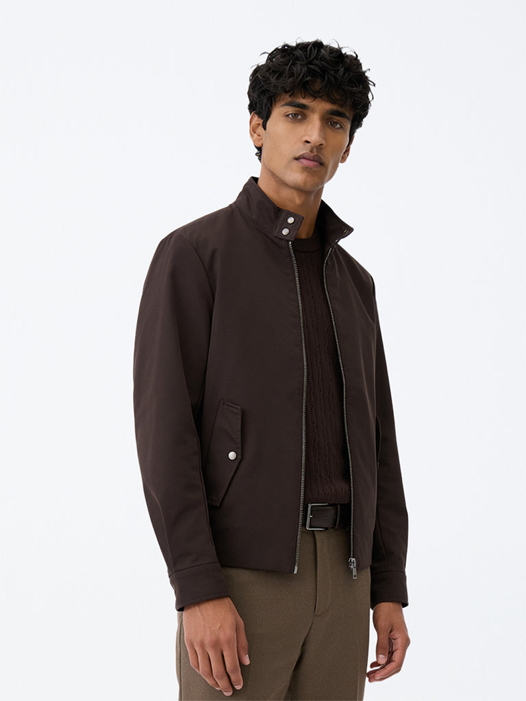 Ascot Dark Brown Zipper-Front Relaxed-Fit Cotton-Blend Jacket