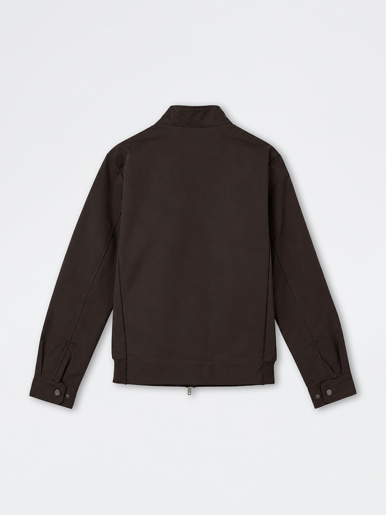 Ascot Dark Brown Zipper-Front Relaxed-Fit Cotton-Blend Jacket