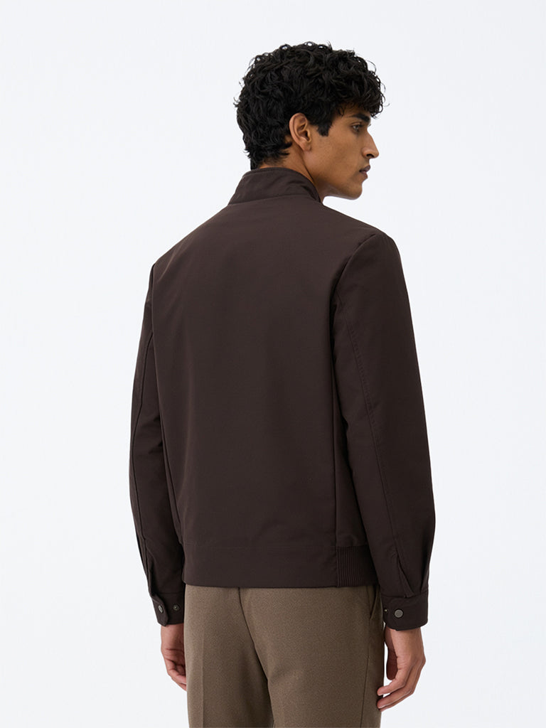Ascot Dark Brown Zipper-Front Relaxed-Fit Cotton-Blend Jacket