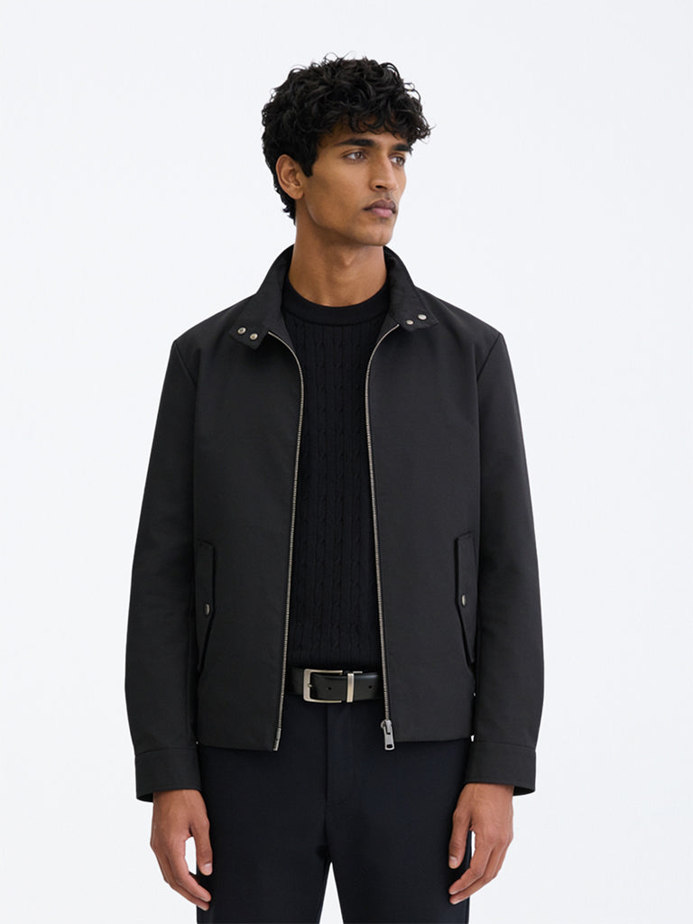 Ascot Black Solid Relaxed-Fit Cotton-Blend Jacket