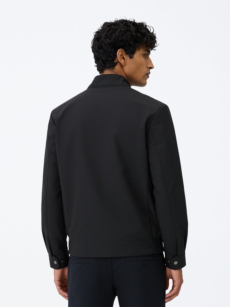 Ascot Black Solid Relaxed-Fit Cotton-Blend Jacket