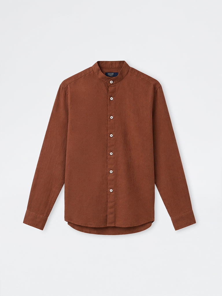 Ascot Rust Solid Relaxed-Fit Linen-Blend Shirt