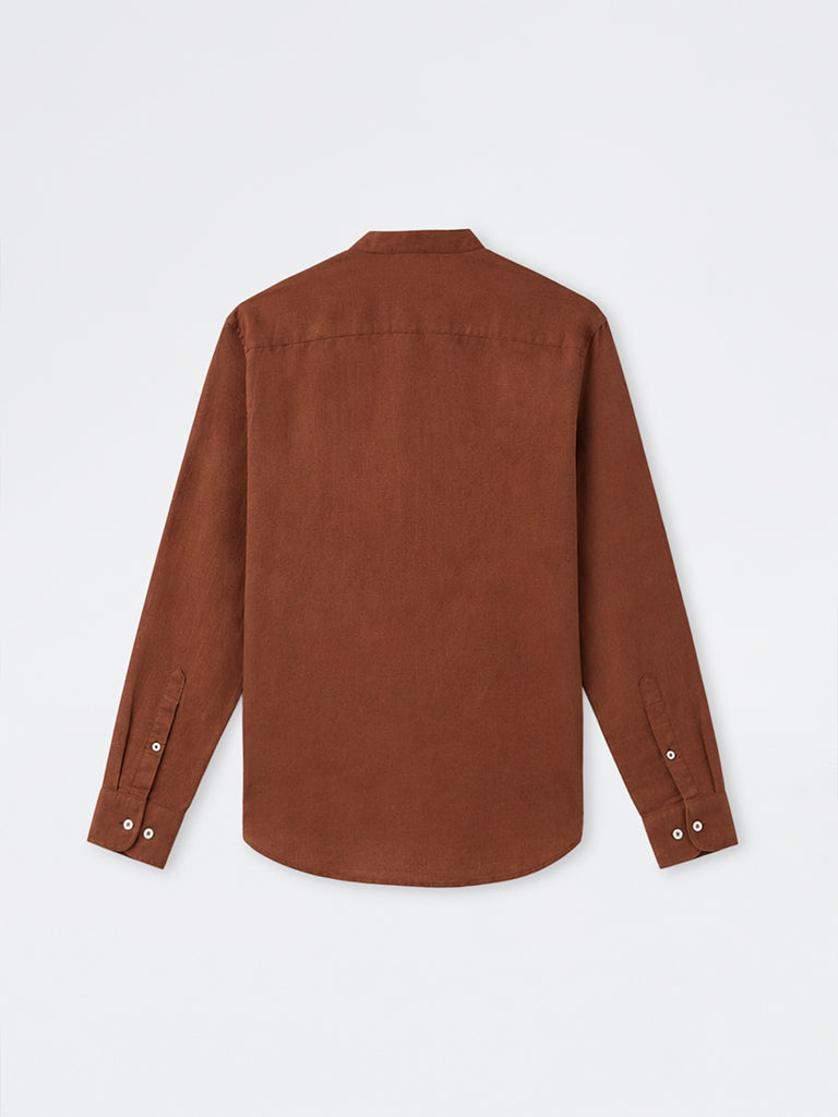 Ascot Rust Solid Relaxed-Fit Linen-Blend Shirt