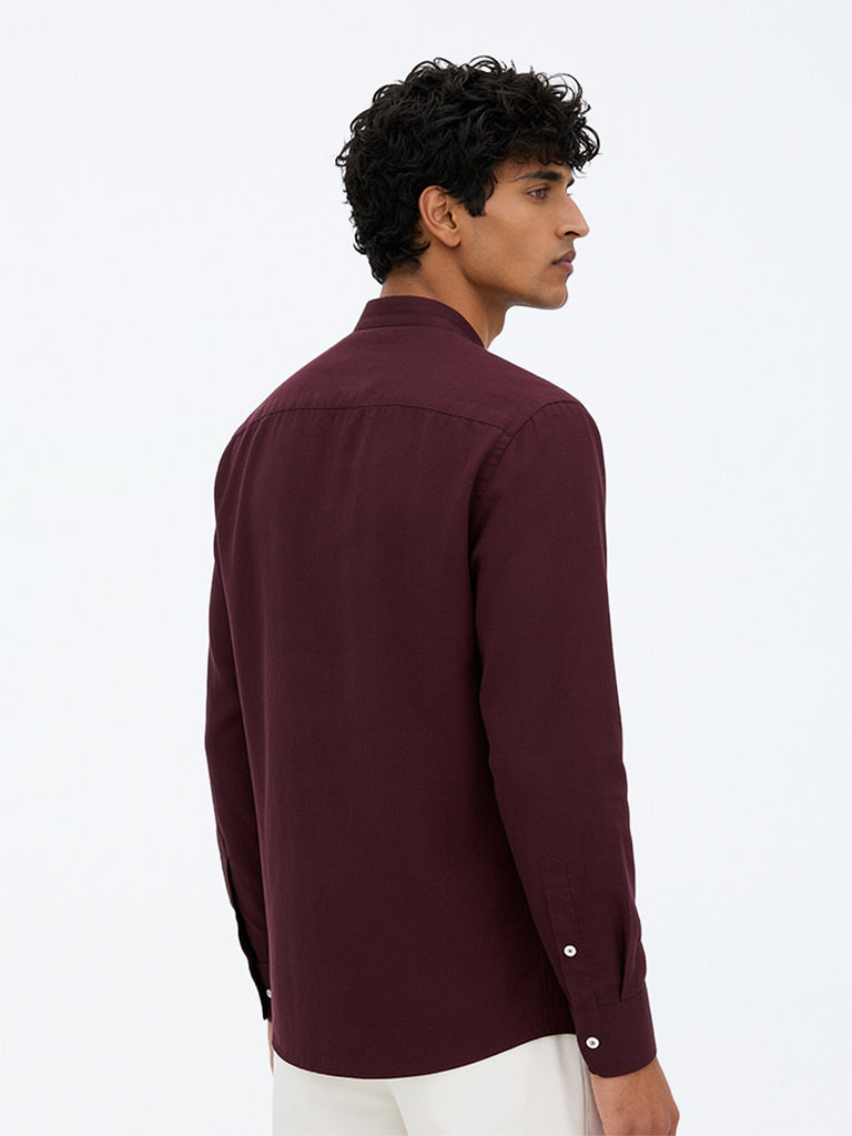Ascot Wine Solid Relaxed-Fit Linen-Blend Shirt