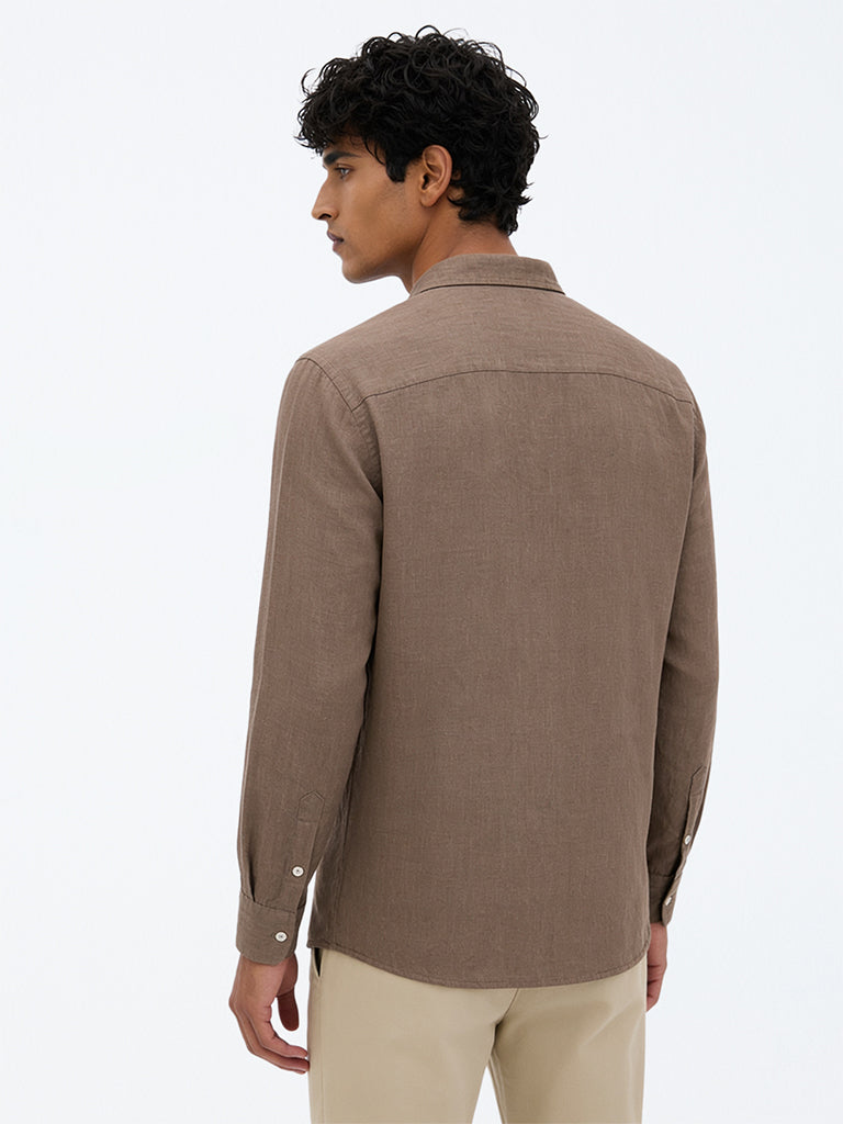 Ascot Dark Taupe Solid Relaxed-Fit Linen Shirt
