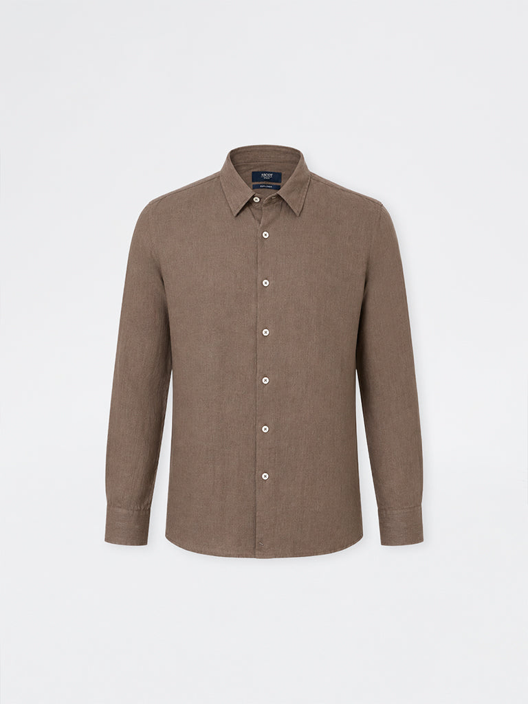 Ascot Dark Taupe Solid Relaxed-Fit Linen Shirt