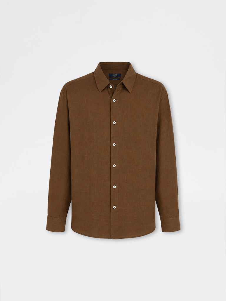 Ascot Brown Solid Relaxed-Fit Linen Shirt