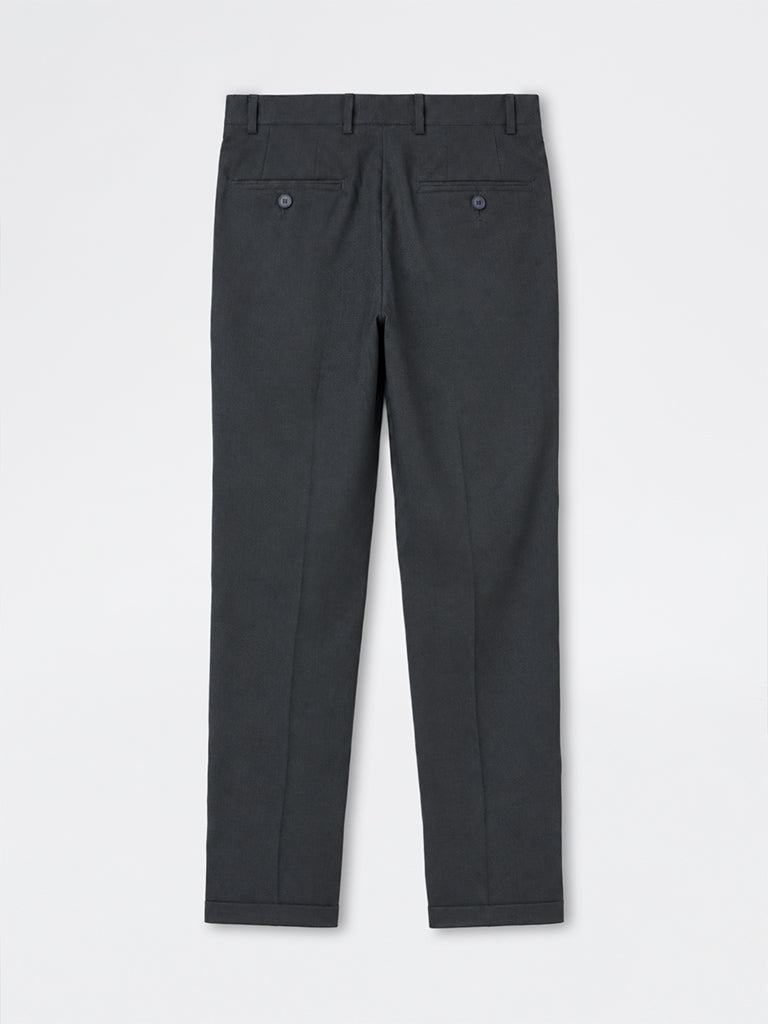 WES Formals Grey Self-Patterned Carrot-Fit Mid-Rise Trousers