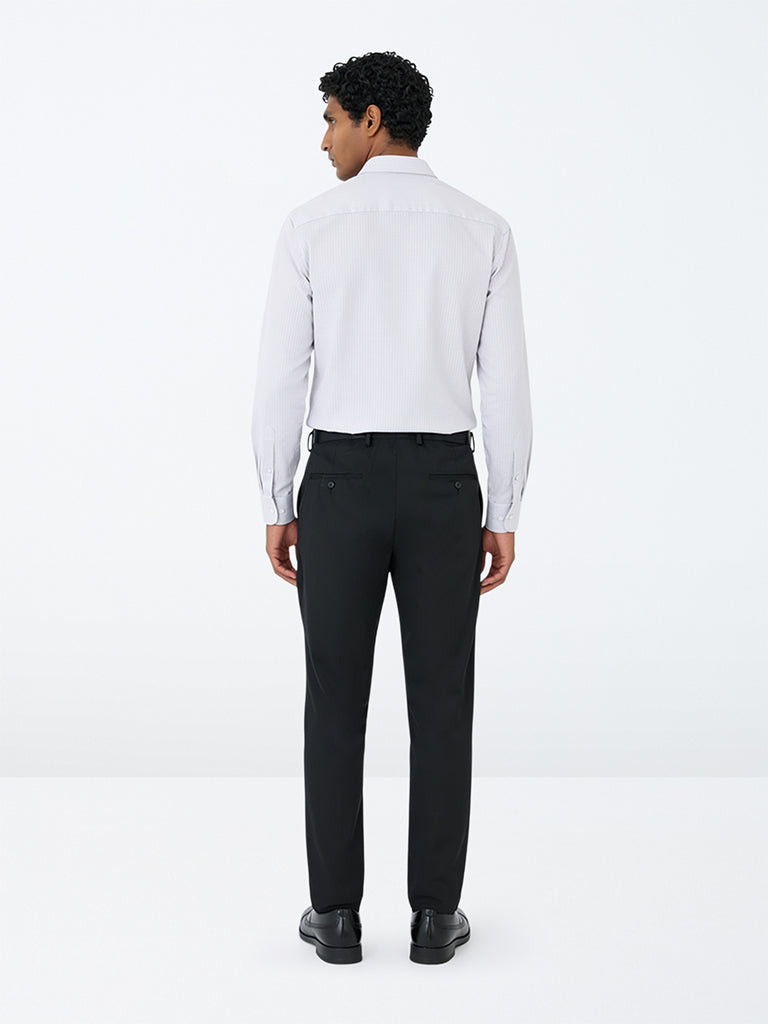 WES Formals Black Solid Slim-Fit Trousers