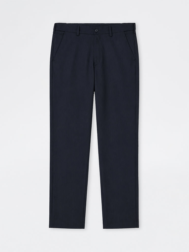 WES Formals Navy Striped Slim-Fit Trousers