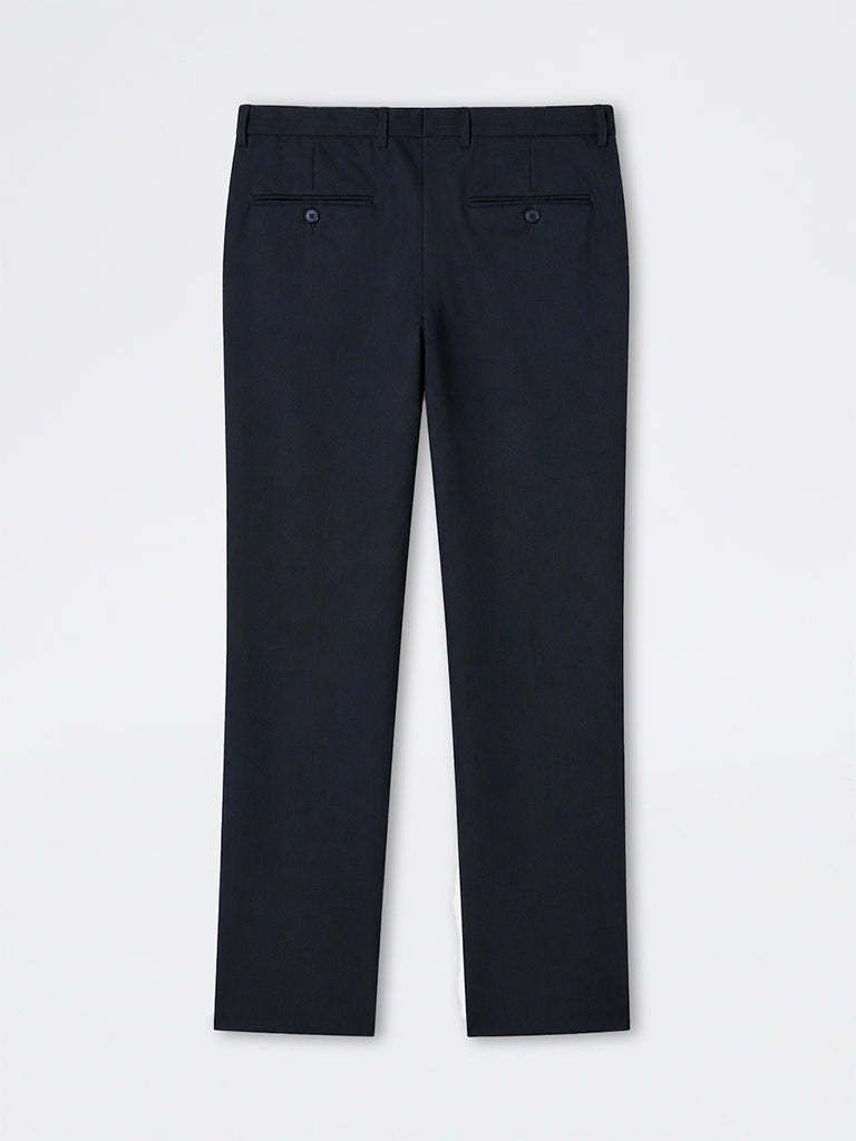 WES Formals Navy Striped Slim-Fit Trousers