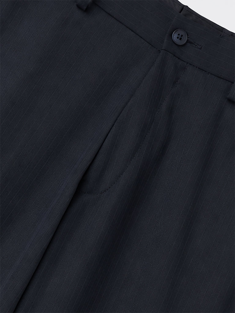 WES Formals Navy Striped Slim-Fit Trousers