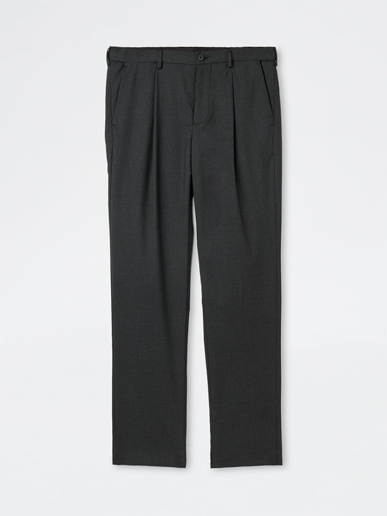 WES Formals Black Pleated Relaxed-Fit Mid-Rise Trousers