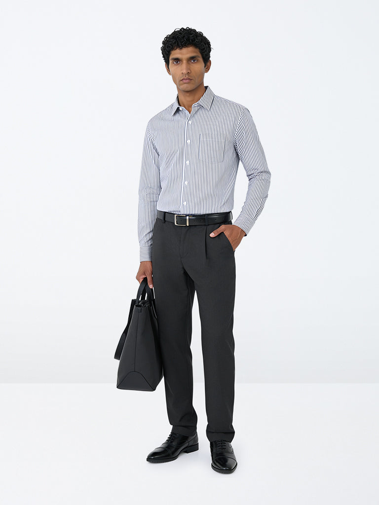 WES Formals Black Pleated Relaxed-Fit Mid-Rise Trousers