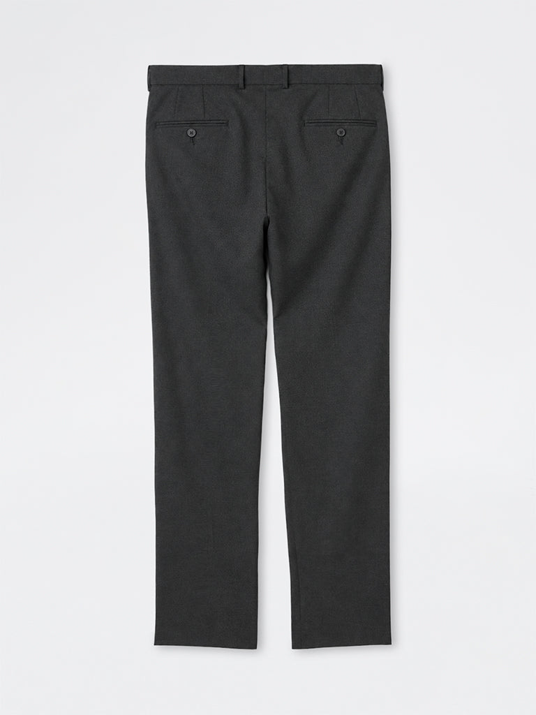 WES Formals Black Pleated Relaxed-Fit Mid-Rise Trousers
