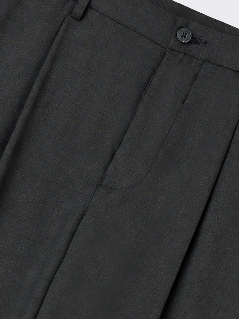 WES Formals Black Pleated Relaxed-Fit Mid-Rise Trousers