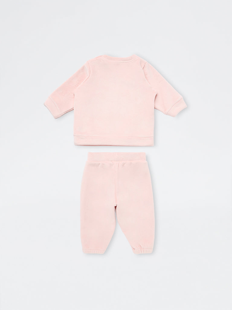HOP Baby Girl Pink Bunny Embroidered Sweatshirt and Pants Set