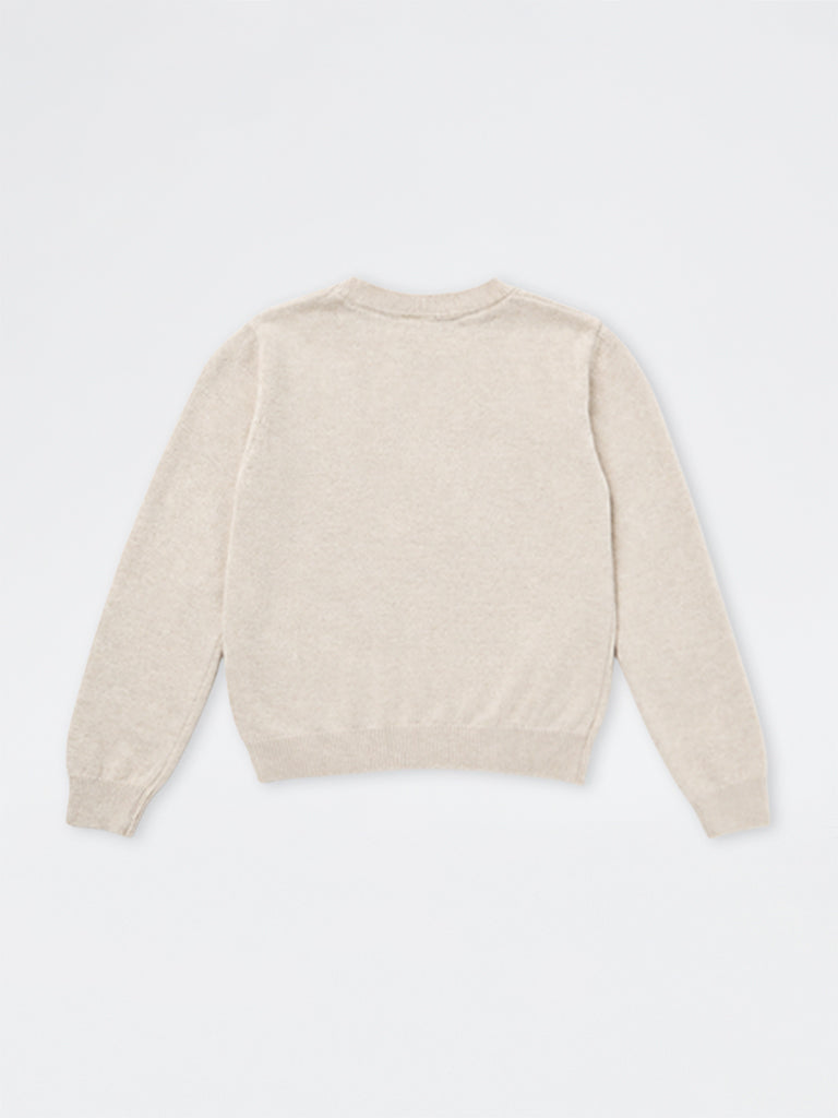 HOP Kids Girls Light Beige Sling-Bag Design Cotton Sweater