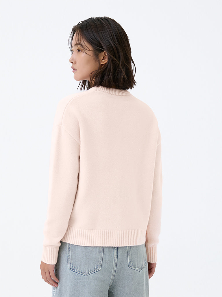 Girls Light Pink Star Printed Sweater