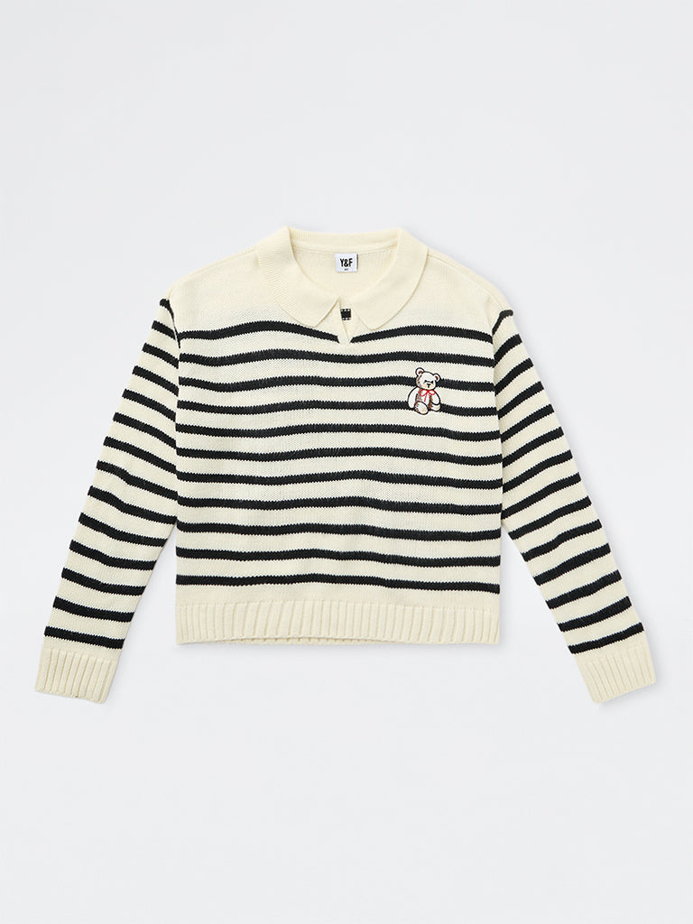Girls Off-White Striped Sweater