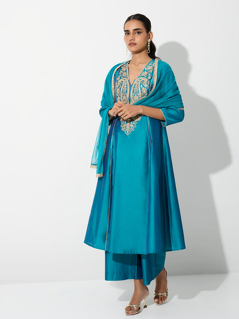 Vark Blue Paisley Embroidered Anarkali Ethnic Set